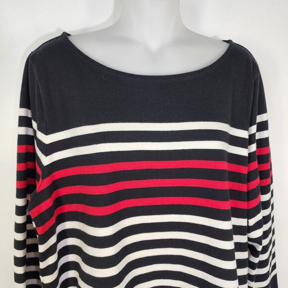 Talbots Tee Womens Size XL Black Red Striped 100% Cotton Long Sleeve Knit Round - Picture 3 of 8